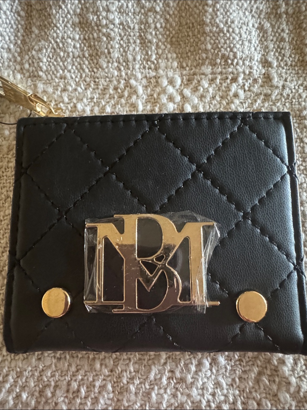 Badgley Mischka Black Quilted Card Wallet with Gold Hardware